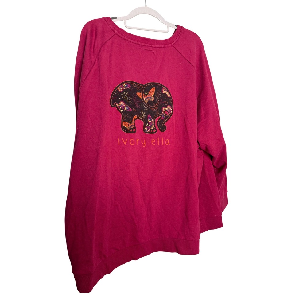 Ivory Ella Maeve pink pull over crewneck‎ Elephant butterfly colorful